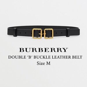 Burberry Double B Buckle Leather Belt Black Size M Made in Italy